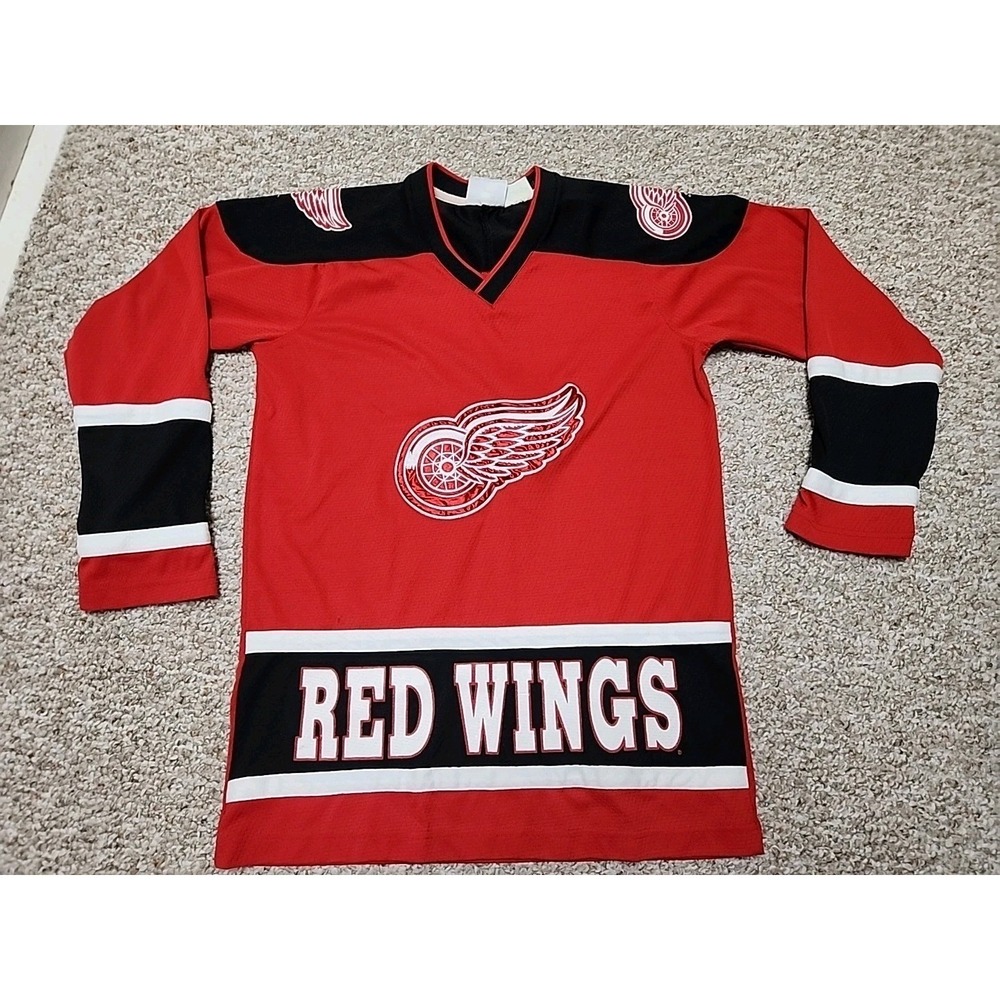 Vintage‎ Detroit Red Wings NHL Jersey Kids Winning Goal Red Black White 90s